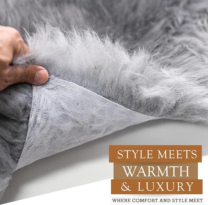 Sunshine Cowhides Sheepskin Rug - 100% Genuine Sheepskin Chair Throw Cover & Area Rugs for Living Room, Bedroom, Office Floor & Bathroom, Premium Decor for Aesthetic Living (Gray)