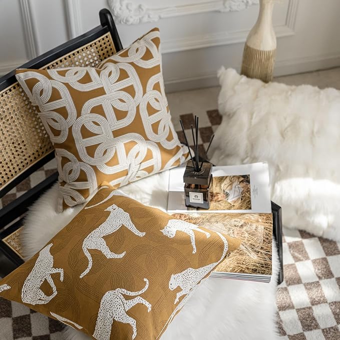 Croker Horse 18x18'' Inches Throw Pillow Cushion Cover - Pig Nose Horseshoe Pattern Chenille Jacquard Embroidery Luxury Modern Style Couch Sofa Pillow for Living Room Bedroom