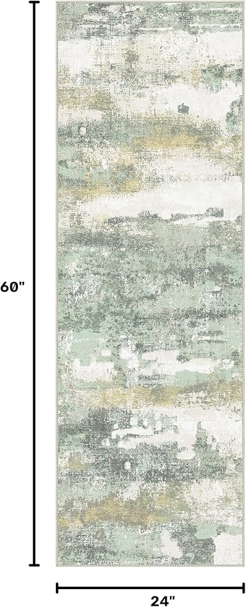 BEIMO Runner Rug for Hallway Kitchen, 2x5 Machine Washable Runners Rug for Entryway, Soft Modern Abstract Throw Rugs, Low Pile Floor Cover with Non Slip Backing, Light Green