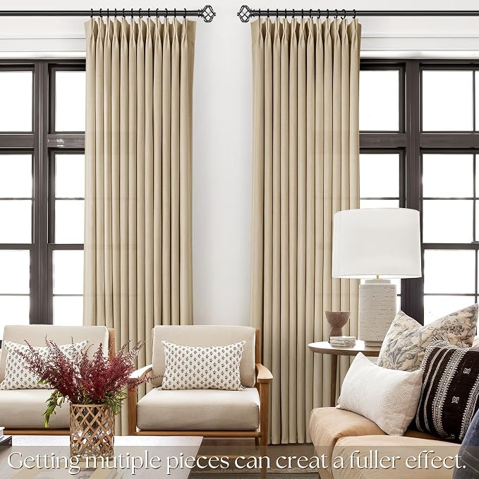 Tan Curtains 96 inches Long 2 Panel Set for Living Room Camel Beige Rustic Farmhouse Pinch Pleated Drapes Memory Trained Light Filtering Linen Curtain with Pinch Pleat Clips 96" Length Kahki