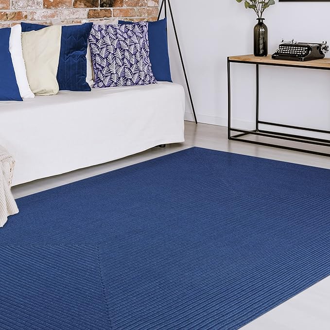 Superior Indoor/ Outdoor Large Area Rug, Reversible Braided Home Floor Decor for Living Room, Kitchen, Entryway, Patio, Front Porch, Deck, Modern, Boho, Farmhouse Style, 4' x 6', Denim Blue