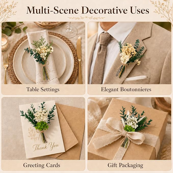 12/24PCS Handmade Dried Flower Bouquet with Stems Natural Dried Wildflowers 7.5 Inch Mini Dry Flowers for Vase Farmhouse Decor, Wedding Styling, Photography Props, Gift DIY(12pcs, Eucalyptus)