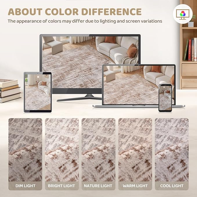 UERMEI 8x10 Washable Area Rug for Living Room: Modern Neutral Abstract Large Soft Low Pile Carpet Non-Slip Pet Kids Friendly Indoor Decor for Bedroom Dining Room Home Office Nursery Blue Brown
