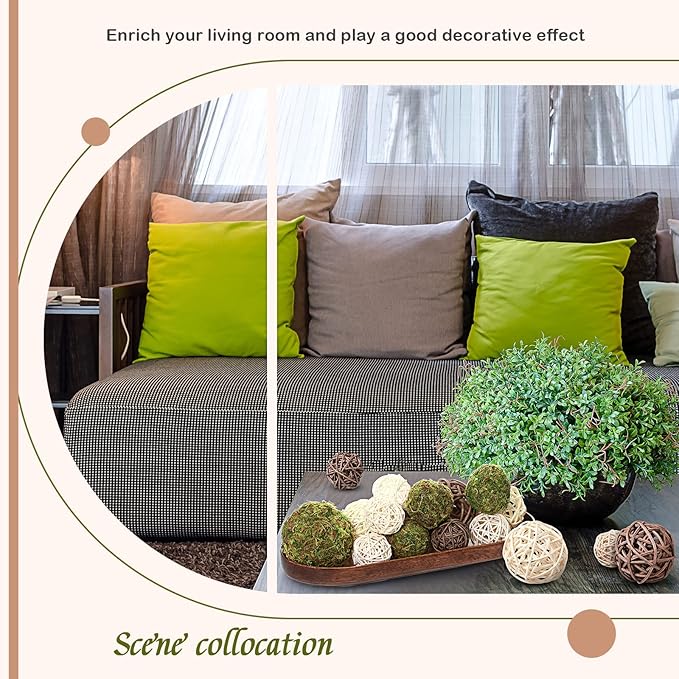 Jetec 18 Pcs Decorative Balls for Centerpiece Bowls Green Moss Balls Wicker Rattan Cord Decorative Bowl Fillers for Garden Vase Home Party Table Spring Christmas Farmhouse Rustic Decor(Regular Size)