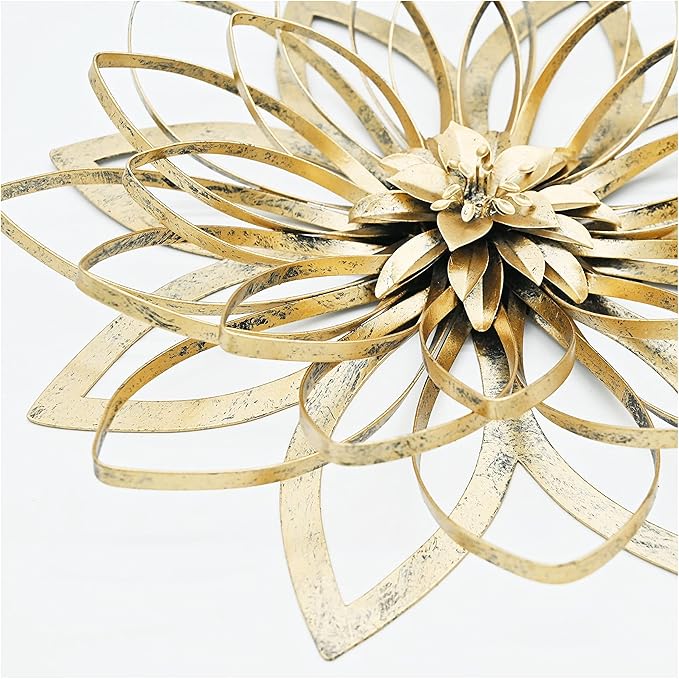 Remenna Metal Flowers Wall Decor, Metal Rustic Wall Art Decoration Farmhouse Wall Decorations Multiple Floral Hanging Decor for Bathroom Living Room Home Office Garden Kitchen (Rustic Gold - A)