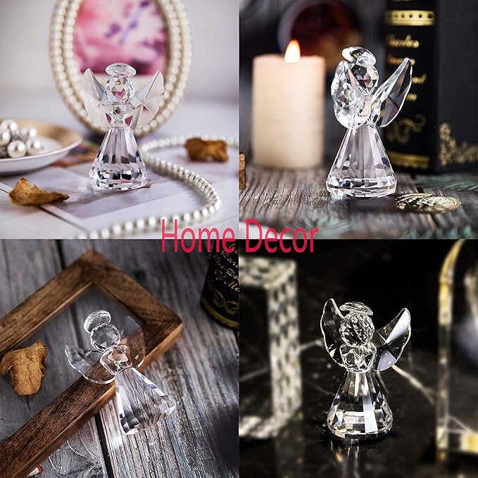 HDCRYSTALGIFTS 3inch Crystal Guardian Angel Figurine Paperweight Decor Glass Christmas Angel Statue Ornaments Art Collectible Gift for Women (Clear)
