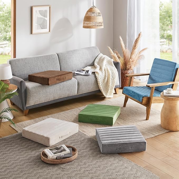 Codi Floor Cushions for Adults, Large Meditation Pillows with Thick Foam and Soft Tufted Covers, Washable Square Seating for Couch and Yoga Sitting, 22×22×5 inch Green
