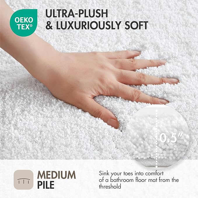 Madison Park Evan 100% Cotton Bathroom Rug Non Slip Backing-Luxrurious Tufted Plush Bath Mat Absorbent, Quick Dry, Spa Design Shower Room Décor, 20x30, White