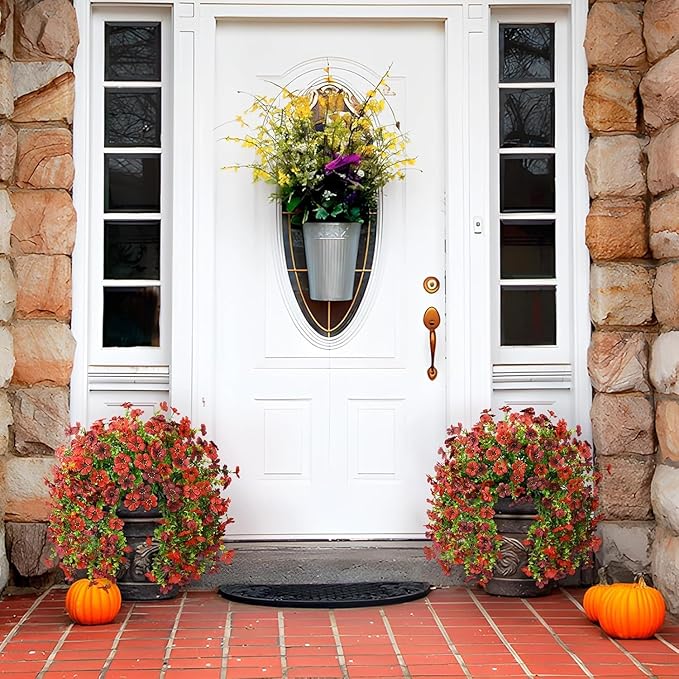 ZFProcess Artificial Hanging Flowers for Outdoors Spring Decoration, 2PCS Silk Fake Daisy Realistic Outdoor Flowers UV Resistant Porch Patio Window Yard Decor (Red Brown)