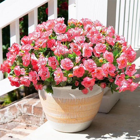 HyeFlora Artificial Faux Outdoor Flowers Plants for Spring Summer Decoration, Fake Silk Camellia UV Resistant Look Real for Planter Outside Front Door Porch Patio Balcony, 3 Large Bundles