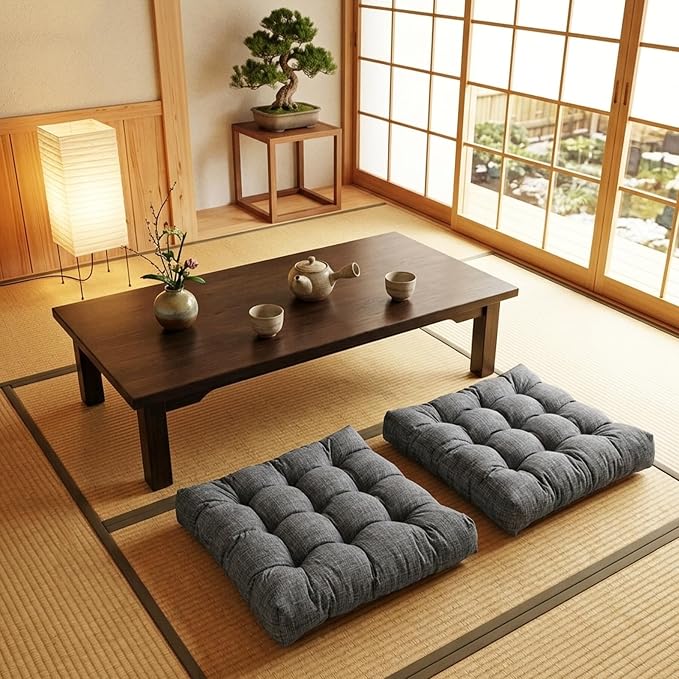 Large Square Floor Cushions Set of 2, 22 x 22 Inch with Non-Slip Bottom, Memory Foam Floor Pillow for Sitting, Meditation & Yoga, Soft Supportive Floor Seating Cushion for Adults & Kids (2, Dark Grey)
