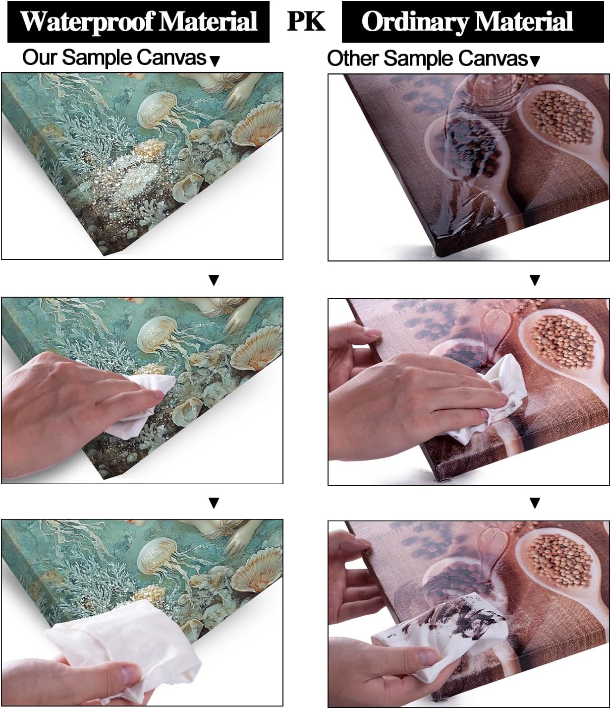 LASMOND Ocean Mermaid Wall Art for Girls Room Modern Canvas Prints Marine Organism Underwater World Sea Creatures Artwork Paintings Women Bedroom Wall Decor (46x23 Inches)