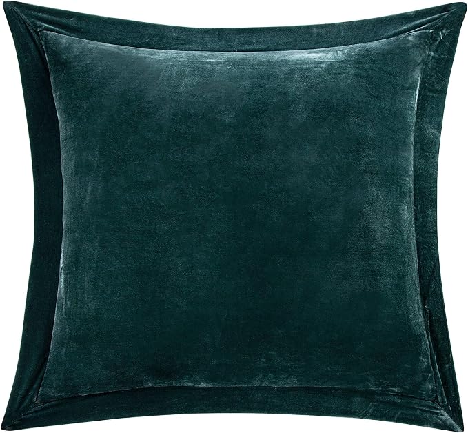 HiEnd Accents Stella Faux Silk Velvet Flanged Euro Sham Pillow Cover, 27x27 inch, Storm Blue, Romantic Western Modern Traditional Style Luxury Bedding