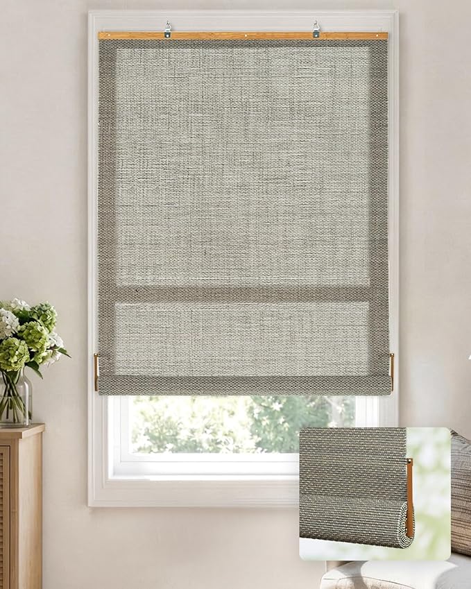 LazBlinds Manual Roll-up Bamboo Blinds, 36" W x 72" H, Star-Grey | Easy Install Roller Shades for Windows, Hook-On Light Filtering Bamboo Shades for Interior Indoor Windows