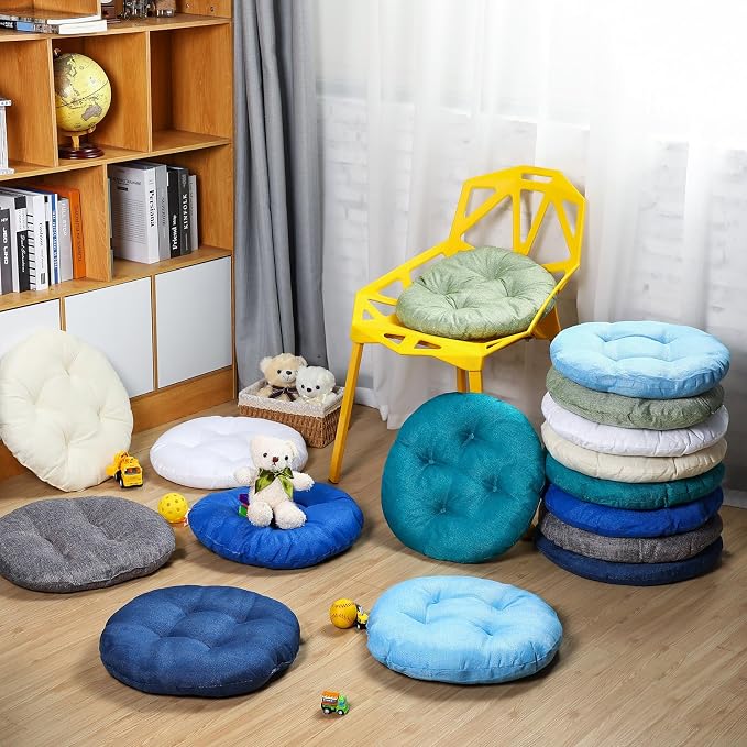 Fumete 16 Pcs 16 Inch Floor Cushions Pillow for Kids Bulk Classroom Round Flexible Seating Floor Cushions for Students Home Daycare School Reading Corner Yoga Meditation Picnic (Ocean and Sky Tones)