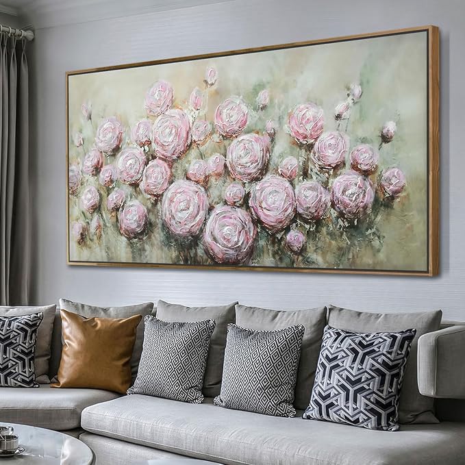 Arjun Flowers Wall Art Framed Canvas Art Wall Decor Living Room, Roses Floral Painting Textured Extra Large Bedroom Artwork Picture Home Office Dining Room, 58"x29"