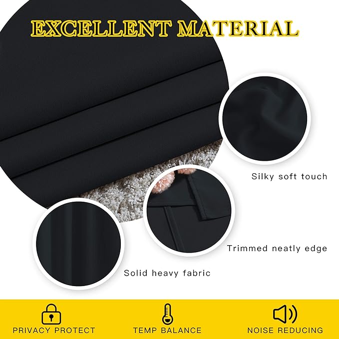 NICETOWN Black Doorway Curtains 80 inch Length 2 Panels Set - Grommet Thermal Insulated Blackout Window Treatments Sound Blocking Drapes for Living Room/Bedroom, W40 x L80