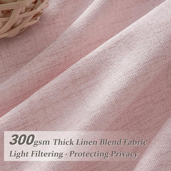 Cute Baby Pink Memory Trained Pinch Pleated Curtains 84 Inch Length 2 Panels Set for Girl Room Nursery, Linen Blend Light-Pink Princess Semi Sheer Light Filtering Living Room Drapes Back Tab 40Wx84L