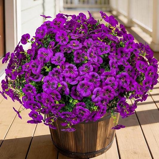24 Pcs Artificial Fake Pansy Flowers for Outdoor,Faux Silk Plants Flowers UV Resistant Pansies Spring Flowers for Planter Front Door Porch Yard Patio garden Window Box Home Decor(Light Purple)