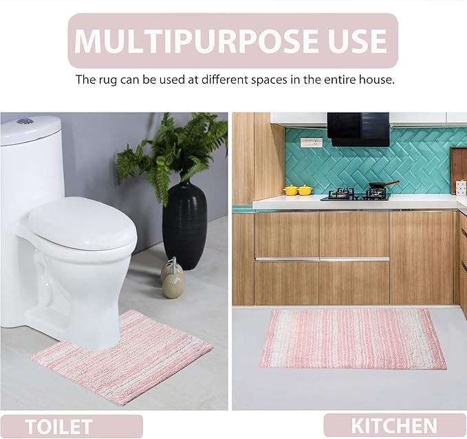 Home Weavers 100% Cotton Gradiation Collection Bathroom Décor | Washable Rug | Bathroom Mat | Kitchen Mat | Bathroom Rug Set | Bath Mat Set | Bath Floor Mat Non Slip, 3 Piece Set with Contour, Pink