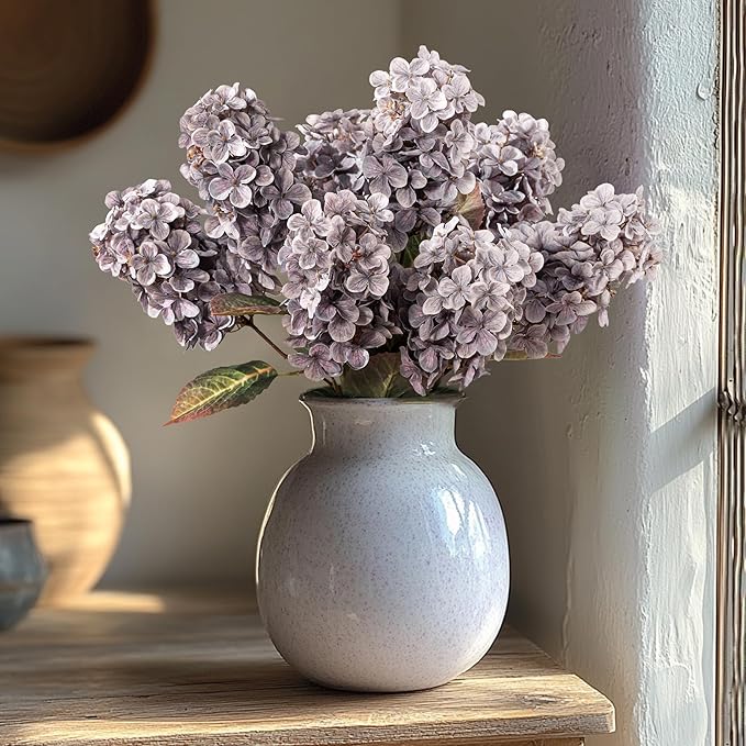 Ttranewsoo Fake Flowers Hydrangea Silk Flowers with Stems, Fake Grayish Hydrangea Artificial Flowers Winter Flowers Artificial for Decoration Vase Decor 24"（Grayish Purple ） 8PCS Wthout Vase
