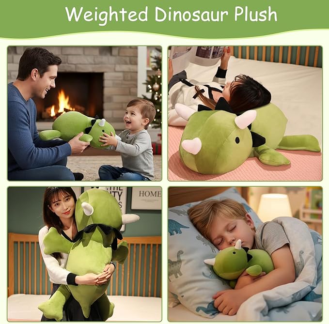 SQEQE Weighted Dinosaur Plush, Weighted Dinosaur Stuffed Animal, Dino Plushies Pillow Toy Gift for Kids Adults 13.8 Inch, 1.6 Lbs