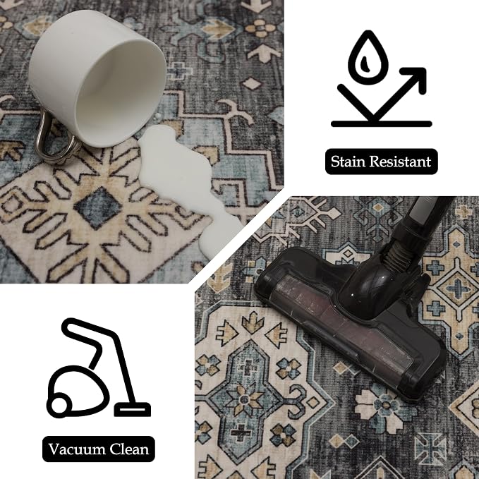 Ruaruarug Washable Area Rug Runner 2×6 for Kitchen Living Room Bedroom, Ultra Soft Non Slip Stain & Fade Resistant, Pet & Kids Friendly, Suitable for High Traffic Areas Easy to Clean, Silver