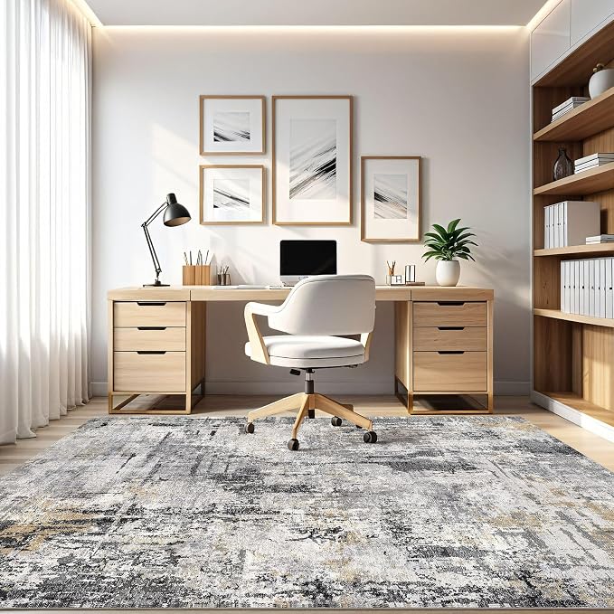 10x14 Area Rugs Living Room: Washable Large Abstract Soft Stain Resistant Indoor Floor Rugs Non-Slip Accent Carpet for Bedroom Nursery Playroom Office Dining Room Home House- Gray Beige