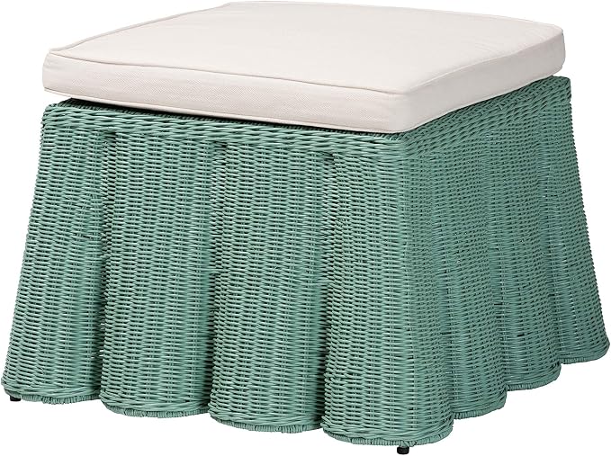 Bali & pari Palm Bohemian Seafoam Green Scallop Rattan Ottoman