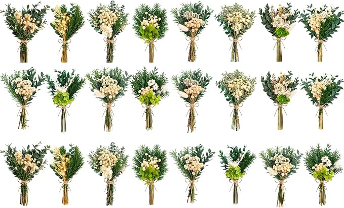 12/24PCS Handmade Dried Flower Bouquet with Stems Natural Dried Wildflowers 7.5 Inch Mini Dry Flowers for Vase Farmhouse Decor, Wedding Styling, Photography Props, Gift DIY(24pcs, Eucalyptus)