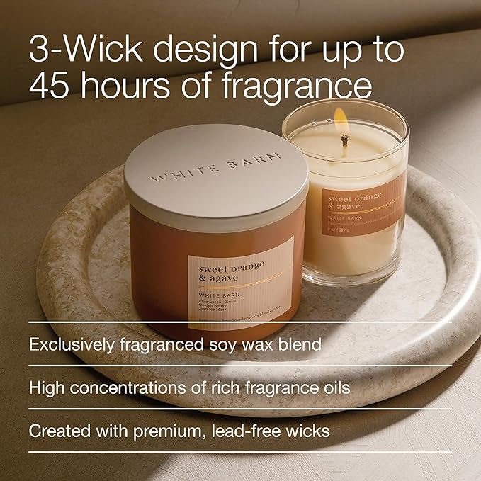 Bath & Body Works 3-Wick Candle, Sweet Orange & Agave Citrus Candle, Strong Throw, Long-Lasting Burn Up to 45 Hours, Exclusively Fragranced Soy Wax Blend, 14.5 oz - 2 Pack