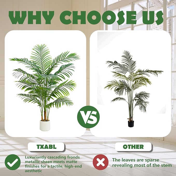 2 Pack Artificial Palm Tree Indoor Plant 4FT Tall Fake Tropical Palm Tree in Pot, Real Bark Design Faux Areca Palm Tree for Home Office Living Room Bedroom Farmhouse Modern Outdoor Topiary Tree