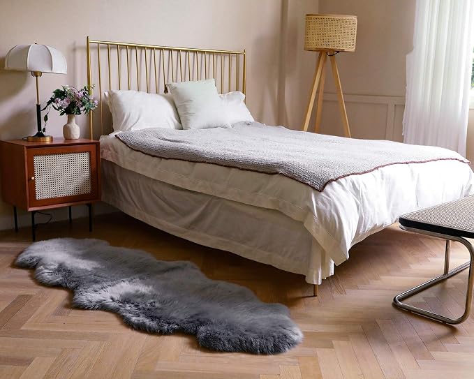 WaySoft New Zealand Sheepskin Area Rug – Genuine Fluffy Wool, Multiple Sizes, Bedroom or Living Room Decor(2ft x 6ft,Grey)