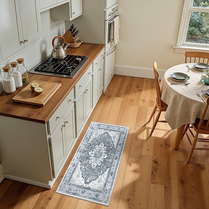 RELEANY Area Rugs 2'x4' Kitchen Rugs Entry Rug Small Rugs for Entryway Kitchen Bathroom Door Mat Indoor Entrance,Washable Non Slip, Light Gray Grey White