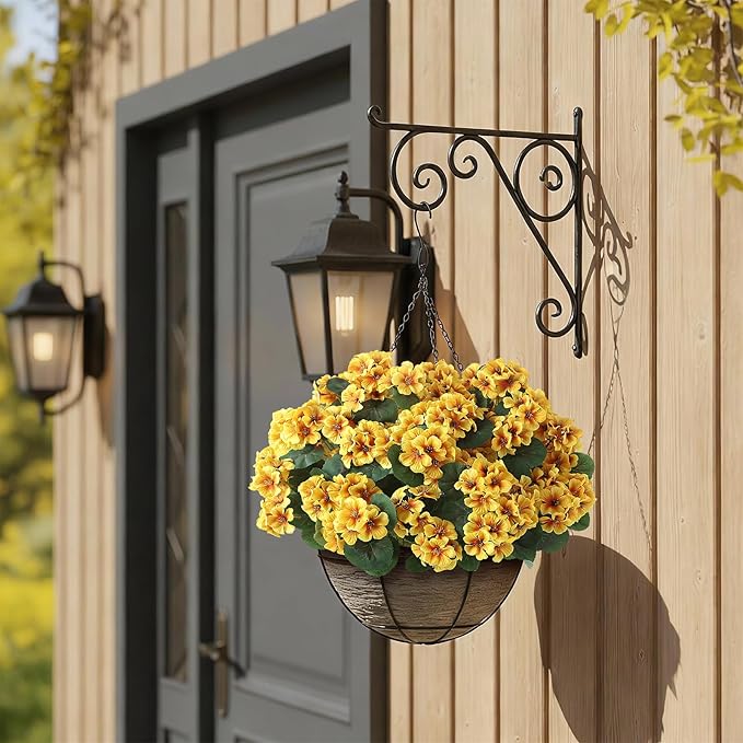 GLIDLION 24 Bundles Artificial Geranium Flowers for Spring Summer Decor, UV-Resistant Fake Plants Realistic Faux Silk Bouquets for Front Door Farmhouse Garden Porch Home Outdoor Decor (Yellow)