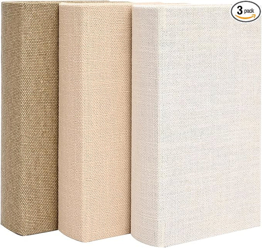 DECOR4SEASON Modern Linen and Wood Decorative Faux Book Boxes Set of 3, 8",Taupe,Beige,Off White