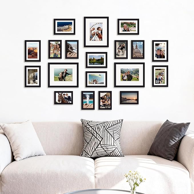 upsimples 19 Pack Picture Frames Collage Wall Decor for Mounting or Tabletop Display, Photo Gallery Frame Set for Family, Multi Sizes Including 8x10, 5x7, 4x6, Black
