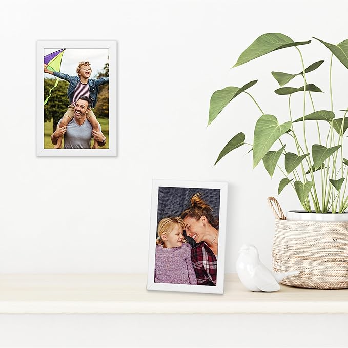Americanflat 4x6 Picture Frame with Shatter-Resistant Glass - Streamline Collection - Thin Border Photo Frame for Tabletop and Wall Display - Hanging Hardware and Easel Stand Included - White