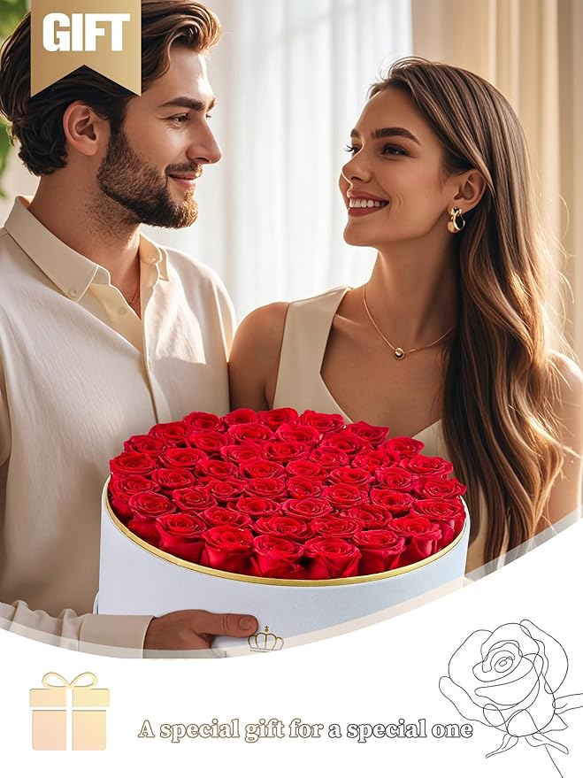 47 Preserved Roses Forever Flowers Real Roses in a Box Mother's Day Birthday Flowers for Her Mom Women Wife Valentine's Day, Red Roses