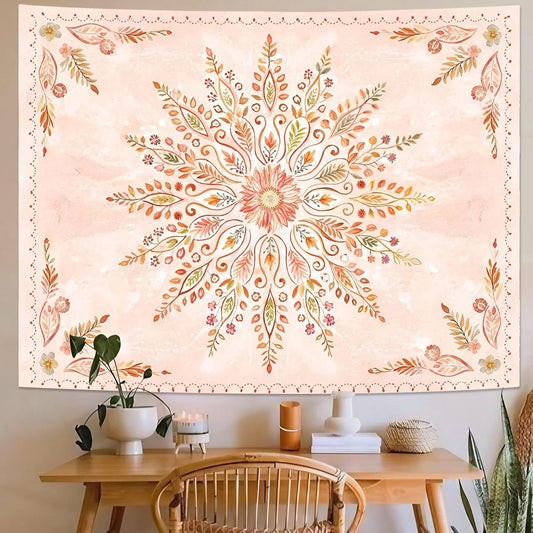 Lunerfex Floral Mandala Tapestry Boho Tapestry for Bedroom Orange Tapestries Wall Hanging Living Room Wall Art and Home Decor 70x90