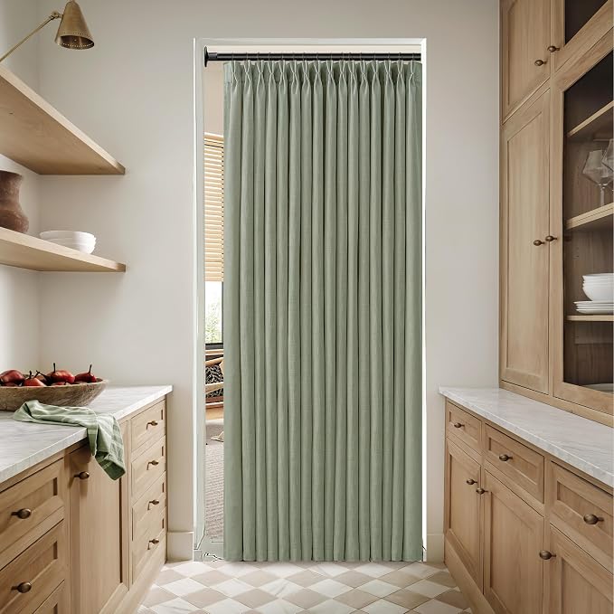 Sage Green Pleated Memory Shape Linen 80 Inch Curtains 2 Panels for Living Dining Room Bedroom Light Filtering Office Boho Cottage Farmhouse Home Decor Semi Sheer Curtains 50 Inch Wide 80 Inch Length
