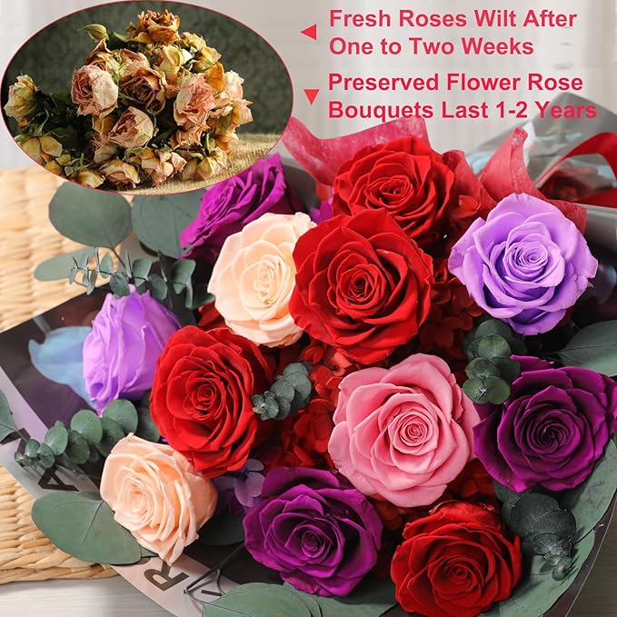 Lovenfold Flowers for Delivery Birthday Flowers Gift for Her,Preserved Flowers Bouquet 12 Roses Mixed Bouquet,Rose Gifts for Women Mom Grandma(Mixed 12 Red Roses)