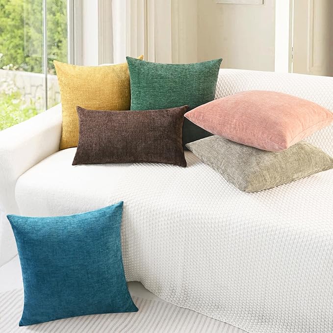 CaliTime Throw Pillow Covers Decorative 12 X 20 Inches Pack of 2 Cozy Chenille Cushion Cases for Couch Sofa Bed Living Room Home Gold