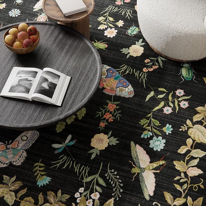 Washable Area Rug for Living Room: 8x10 Area Rugs Vintage Rugs Stain Resistant Non Slip Low Pile Lightweight Soft Carpet for Bedroom Kitchen Dining Room Nursery Kids Room Farmhouse Home Office