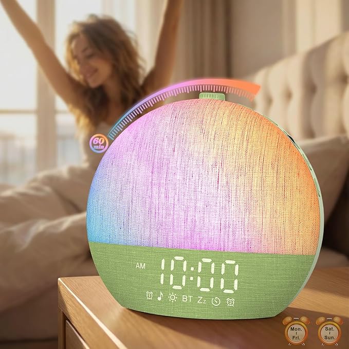 Calm & Gradual Sunrise Alarm Clock: 30‑Min Slow‑Rise Natural Wake Up Light - 20‑Level Dimmable Clock for Heavy Sleepers - Ease of Use Sunrise Simulation with 30 Sleep Sounds White Noise Machine