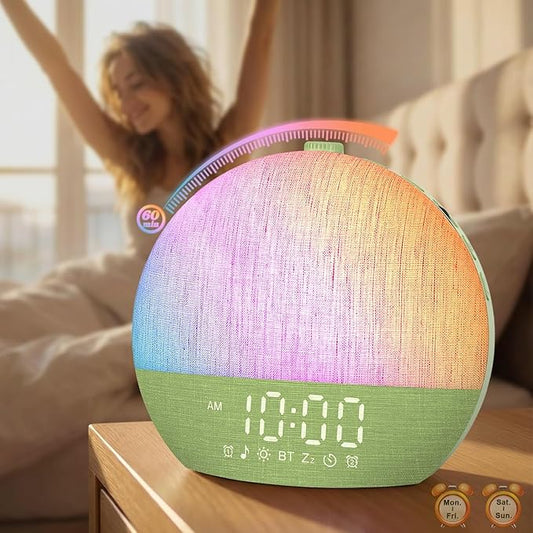 Calm & Gradual Sunrise Alarm Clock: 30‑Min Slow‑Rise Natural Wake Up Light - 20‑Level Dimmable Clock for Heavy Sleepers - Ease of Use Sunrise Simulation with 30 Sleep Sounds White Noise Machine