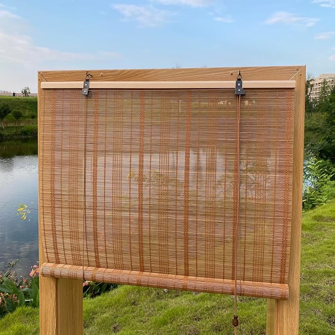 XIUXIU Bamboo Roller Shades Roman Shades for Window Roll Up Blinds for Home Light Filtering Indoor Outdoor Patio B48 W x 74" H