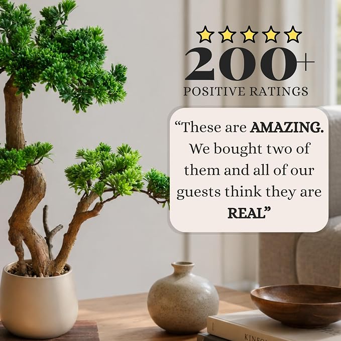 Artificial Bonsai Tree 26" Tall with Realistic Wood and Ceramic Pot, Fake Plants for Home, Bedroom and Office Desk, Japanese Decor