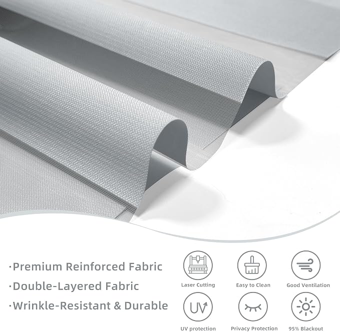 ChrisDowa Cordless Zebra Blinds for Windows, Dual Layer Free-Stop Light Filtering Window Roller Shades, Pull Down Privacy Zebra Shades for Home, Office, Bedroom, Door (56" W x 72" H, Light Grey)