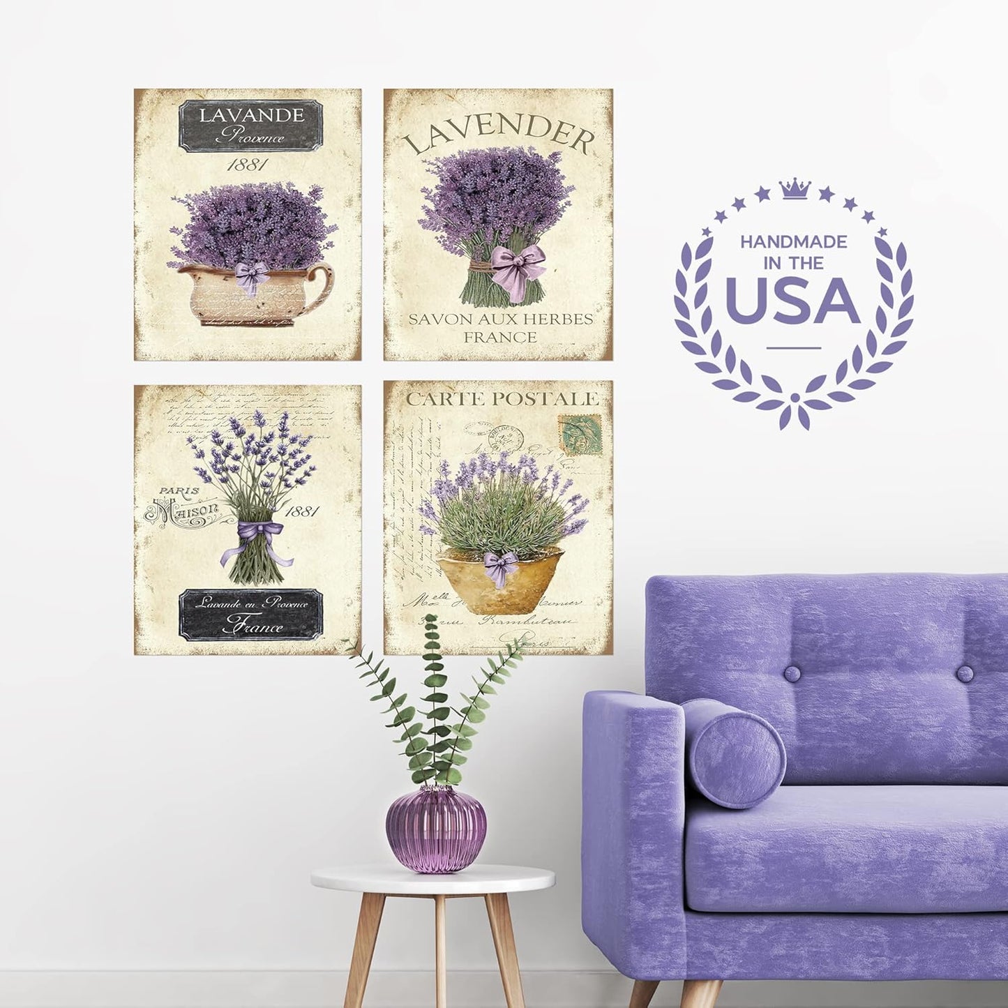 Twisted R Design Wall Art Canvas Prints - 4 Vintage Farmhouse Decor Prints - 8x10 Wrapped Canvas Floral-Themed Pictures - Made in USA Wall Art for Living Room, Bedroom, Office, More - French Lavender